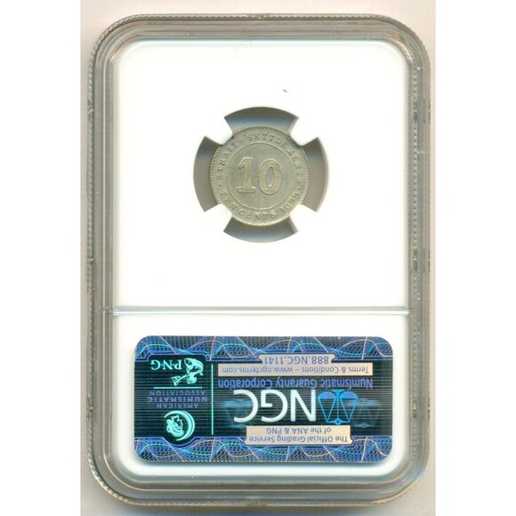 Straits Settlements (Malaysia) Victoria 1899 Silver 10 Cents AU Details NGC - Picture 2 of 4